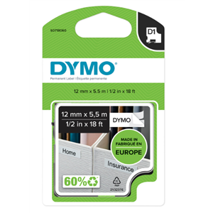 Dymo D1 Permanent Şerit 12mmx7mt Beyaz/Siyah 16959 S0718060