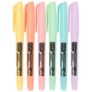 Kraf Fosforlu Kalem Tipi Pastel Renkler 6lı Set 345