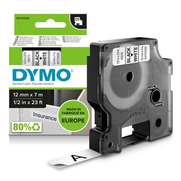 Dymo D1 Yedek Serit 12mmx7mt Beyaz/Siyah 445013