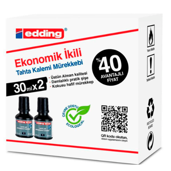 Edding Boardmarker Mürekkebi İkili 2x30ml Siyah (E-Bt30)