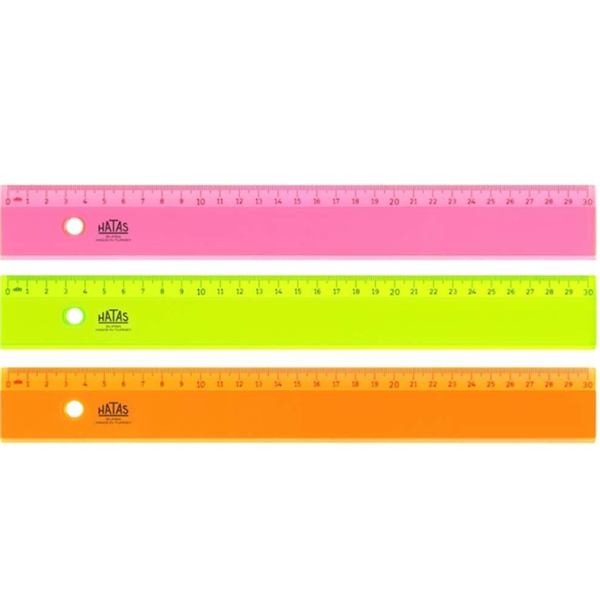 Hatas Cetvel Geniş Plastik 30cm Neon Şeffaf 00148