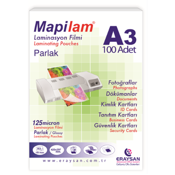 Mapi Laminasyon Filmi 125mic.A3 Parlak 100lü 1021203