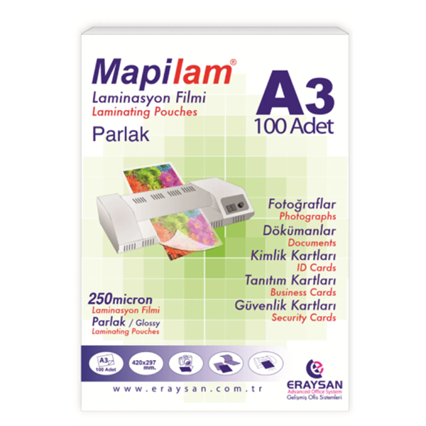 Mapi Laminasyon Filmi 250mic.A3 Parlak 100lü 1022503