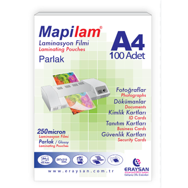 Mapi Laminasyon Filmi 250mic.A4 Parlak 100lü 1022504